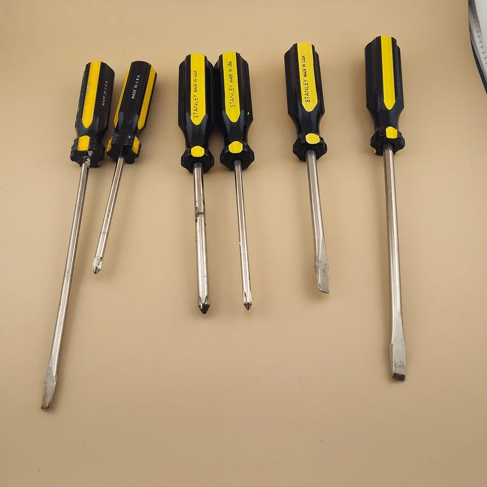 Stanley no brand Made in USA screwdriver lot of 6 flathead phillips yellow black